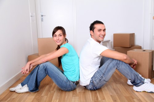 Packed boxes and furniture ready for local removals in Roehampton